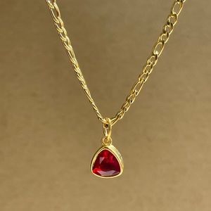 Ruby gemstone Pendant with figaro stainless steel gold chain